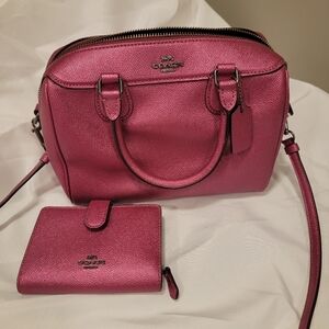 Coach Mini Bennert metallic leather purse and wallet